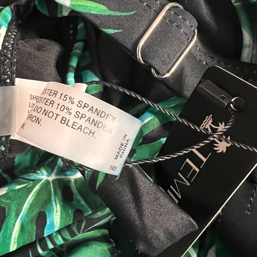 Tempt Me Womens Tropical Leaf Print One Piece Swimsuit Black Green XL Ruched NWT - Picture 8 of 12